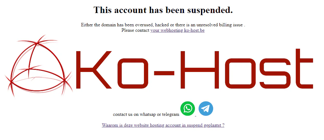 Help mijn website is suspended 1 ko-host.be website hosting suspended