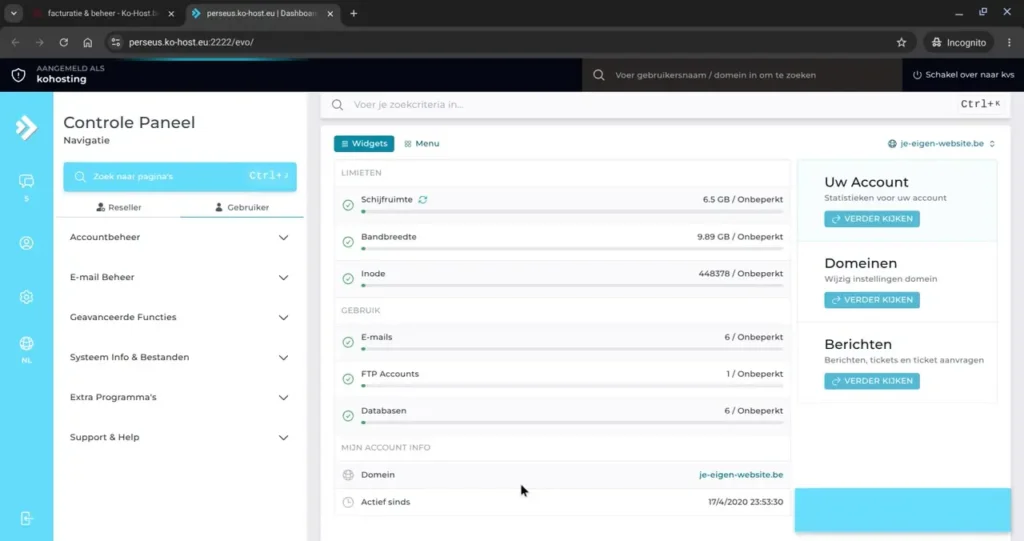 Hoe maak je zelf een e-mailadres aan in DirectAdmin 1 02 directadmin dashboard